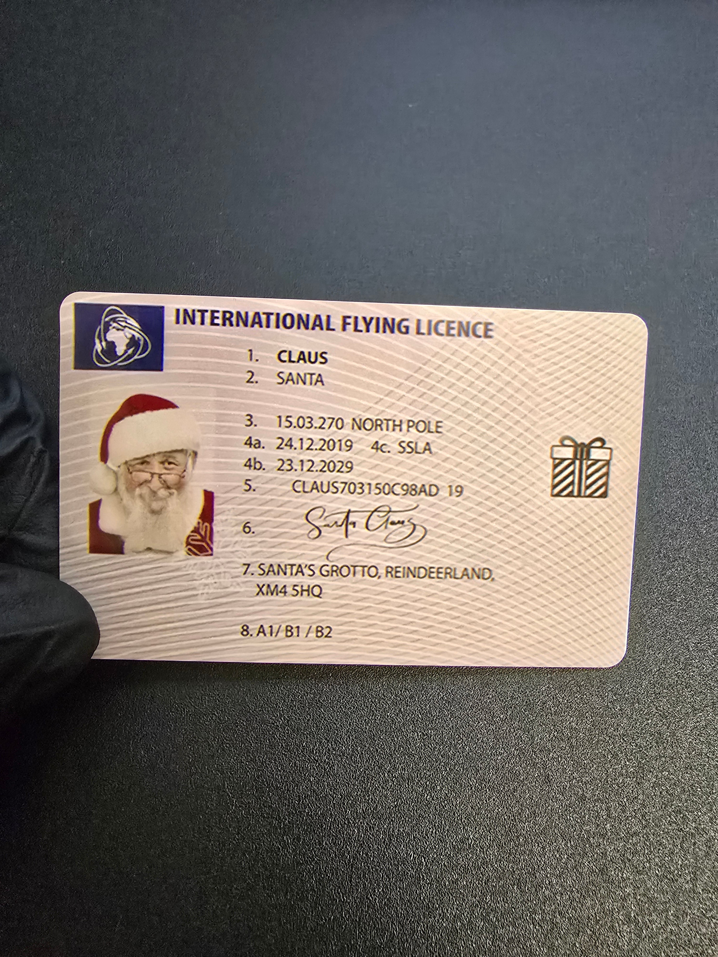 Santa Driving Licence Plastic