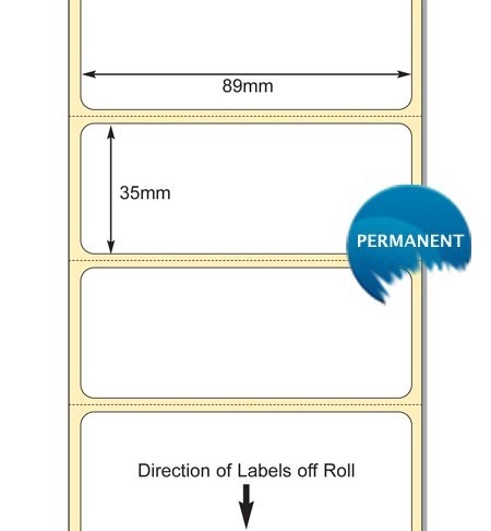 White 89 x 35mm Direct Thermal Labels, Perm Adhesive
