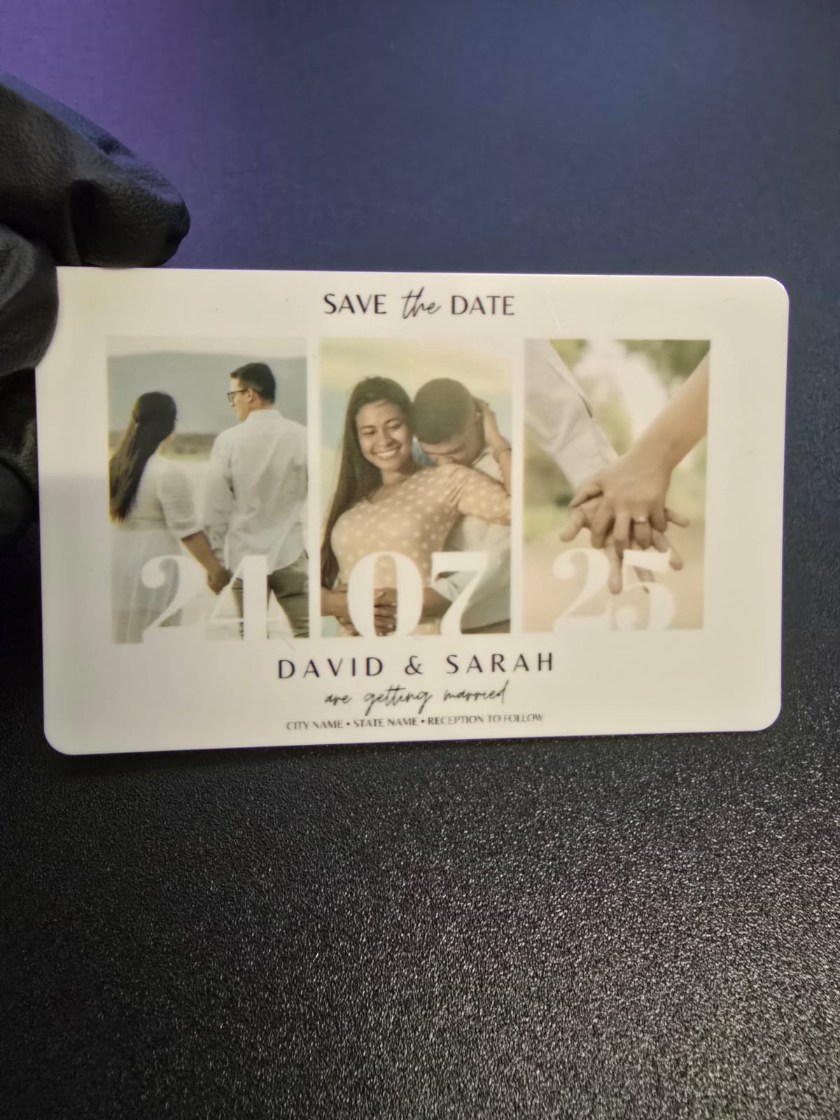 Custom 3-Picture Plastic Save The Date Card