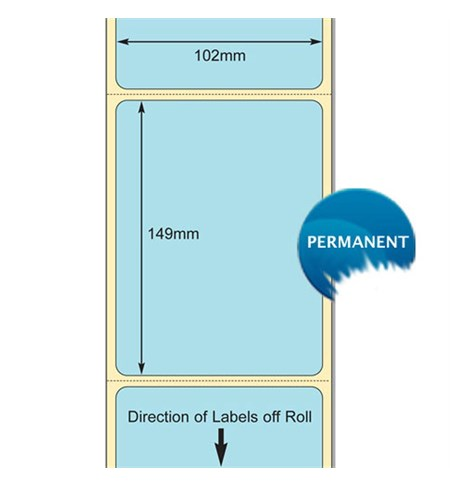 Blue 102 x 149mm DT label, perm, perfed