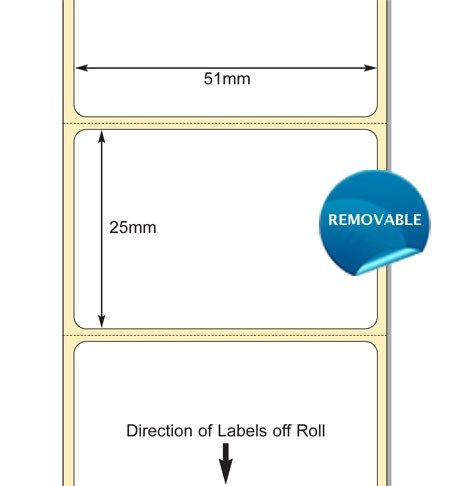 White 51 x 25mm Direct Thermal Labels, Perm Adhesive (38mm Core / 127mm OD)