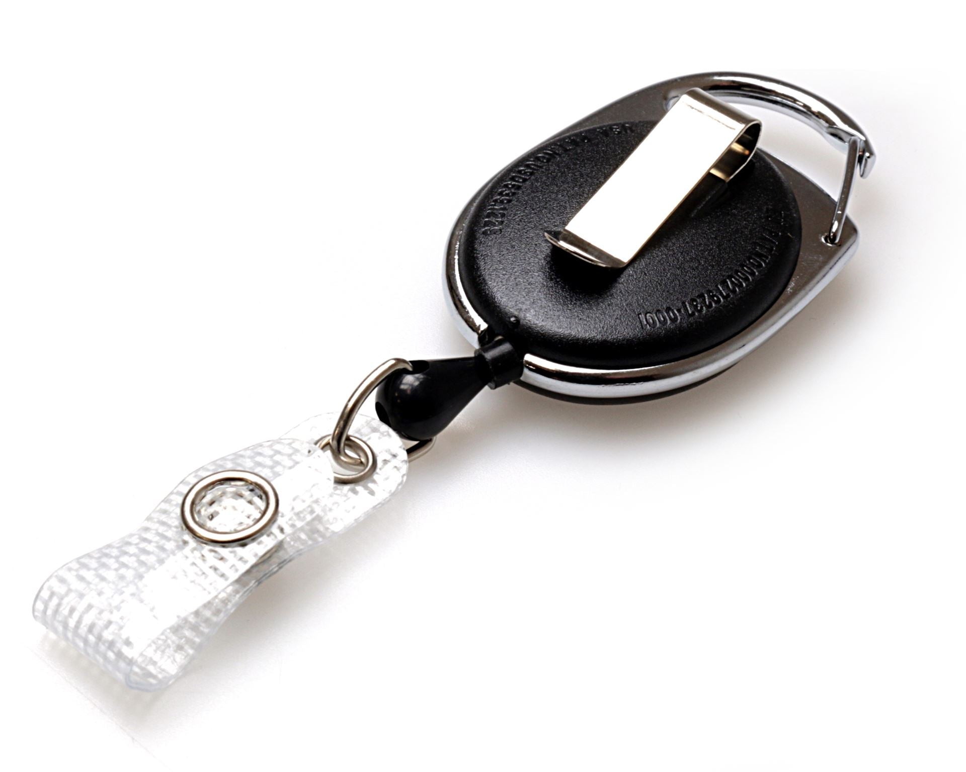 Black Carabiner ID Badge Reels with Recess, Belt & Strap Clips (Pack of 50)
