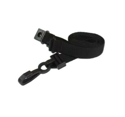 Plain Black - 15mm Wide Lanyard - Plastic Dog Clip - 100 Pack - Breakaway