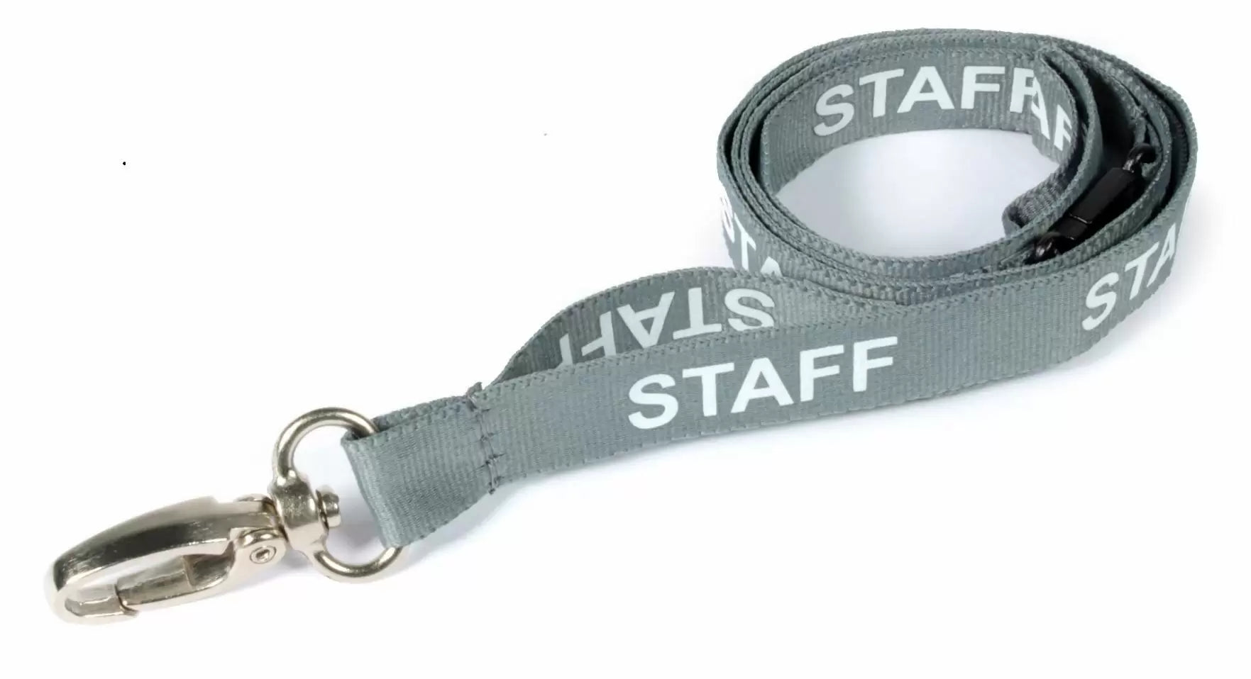 Grey Staff Lanyard, Metal Lobster Clip, Breakaway, Packs of 1-100