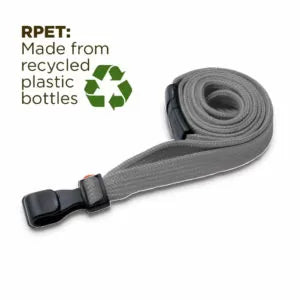 Grey 10mm Wide Lanyard With Plastic J Clip (Packs of 1-100)