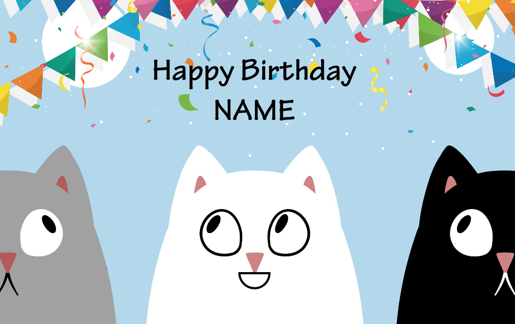Happy Birthday ID Card - with cats and confetti