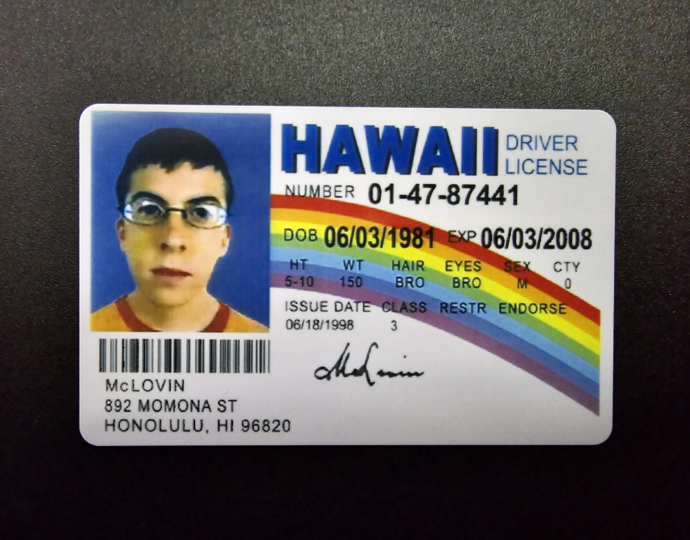 McLovin ID Card - Superbad Film Novelty Prop - Plastic Card
