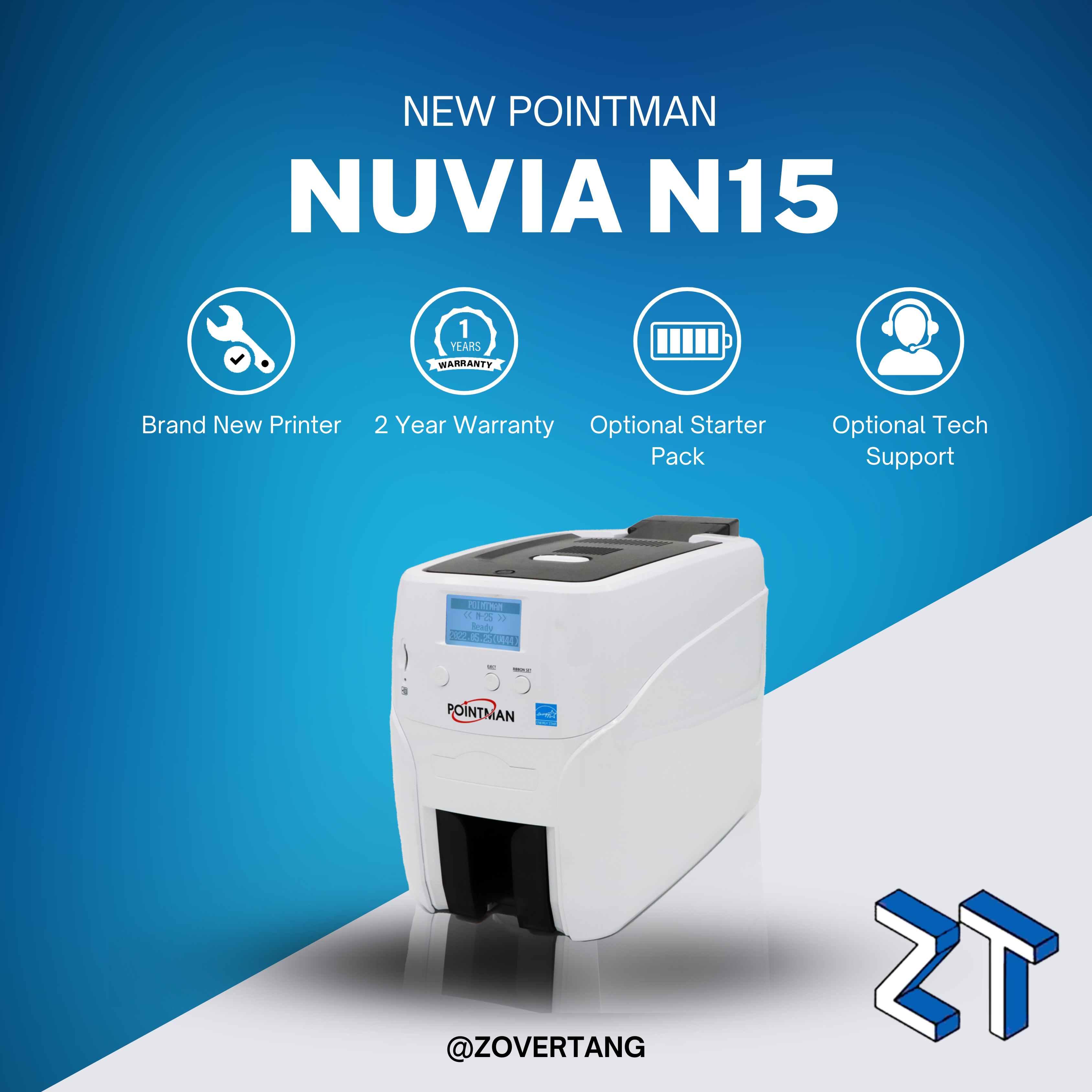New Pointman Nuvia N15 ID Card Printer | USB & Ethernet | Single-Sided