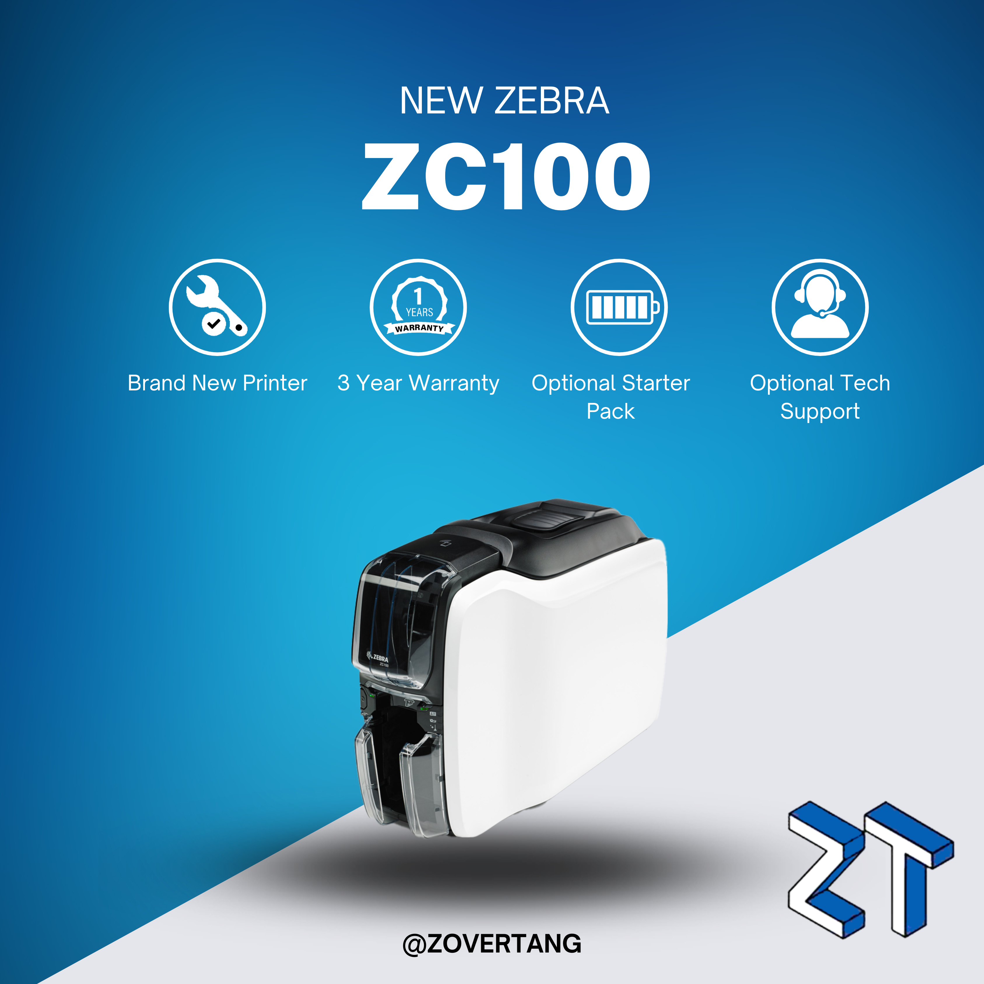 Zebra ZC100 Single-Sided Plastic Card Printer with USB & Ethernet | Compact & Versatile Card Printing