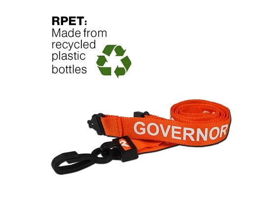 Recycled 15mm Wide Orange Governor Lanyards With Plastic J Clip - 1-100