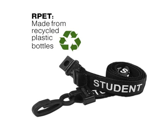 Recycled Student Lanyards With Plastic J Clip - 1-100 – Black
