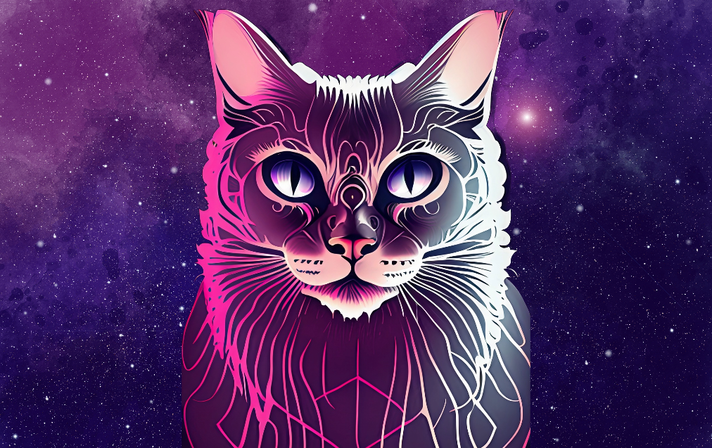 Ultra High Resolution Hyperrealist Neon Glowing Cat With Space Themed Background - Novelty ID Card