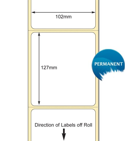 White 102 x 127mm Direct Thermal Labels, Perm Adhesive (38mm Core / 127mm OD)