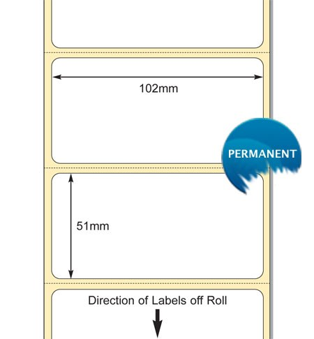 White 102 x 51mm Direct Thermal Labels, Perm Adhesive (38mm Core / 127mm OD)