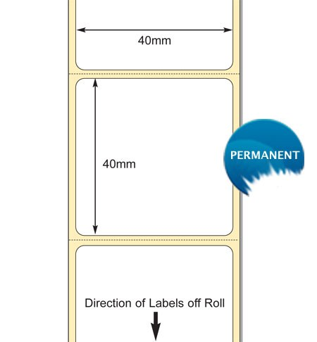 White 40 x 40mm Top Coated Direct Thermal Labels, Perm Adhesive