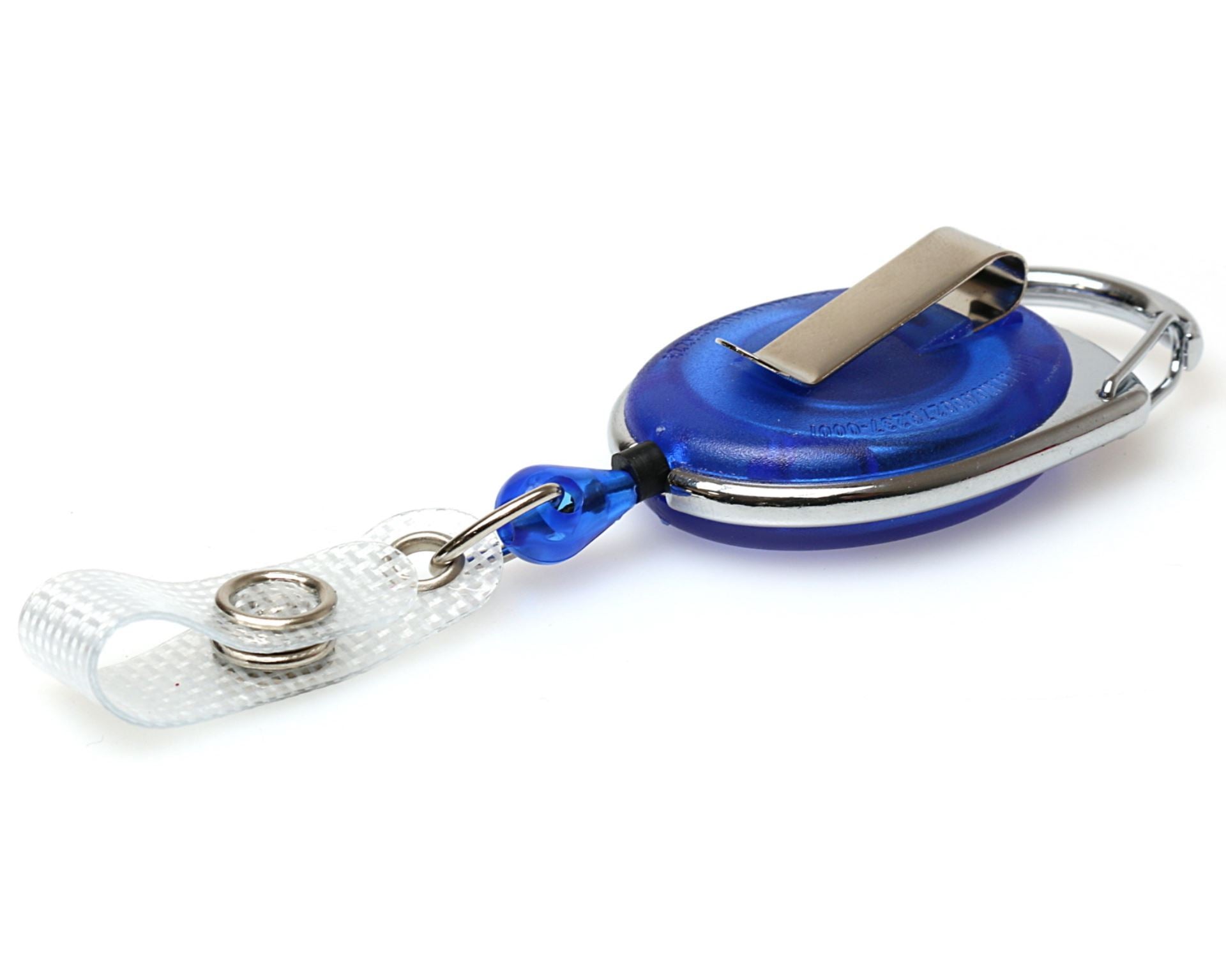 Blue Carabiner ID Badge Reels with Recess & Strap Clips (Pack of 50)