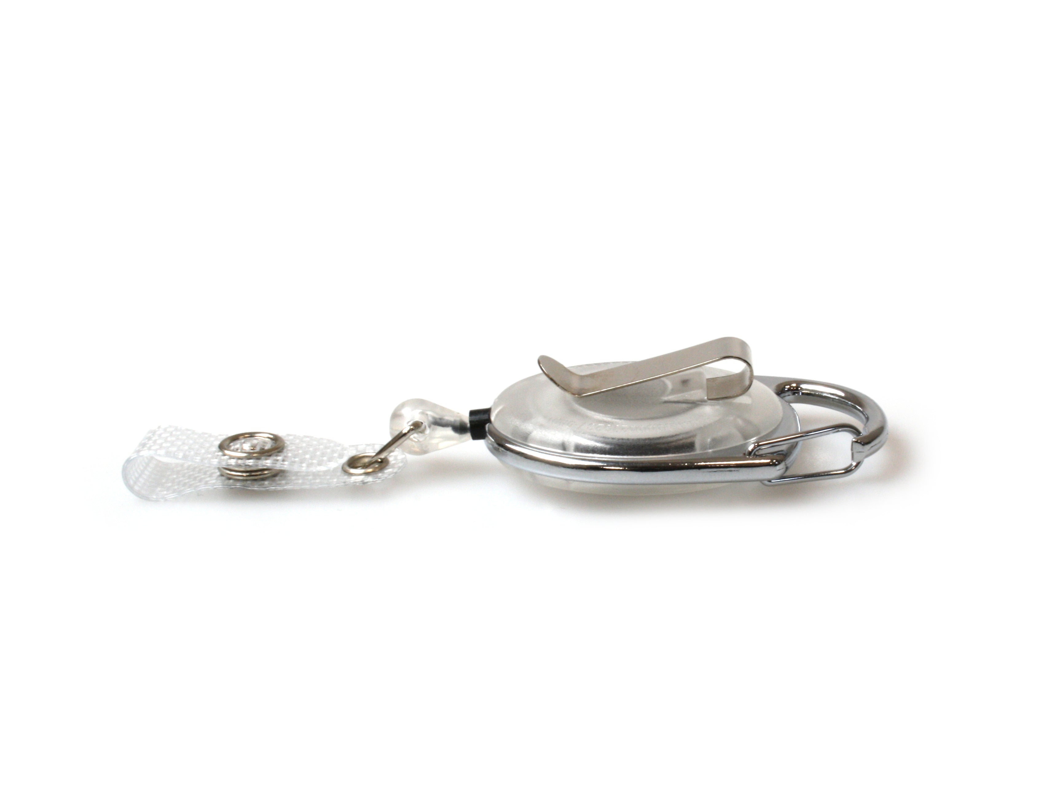 White Translucent Carabiner Card Reels with Belt and Reinforced ID Straps (Pack of 50)