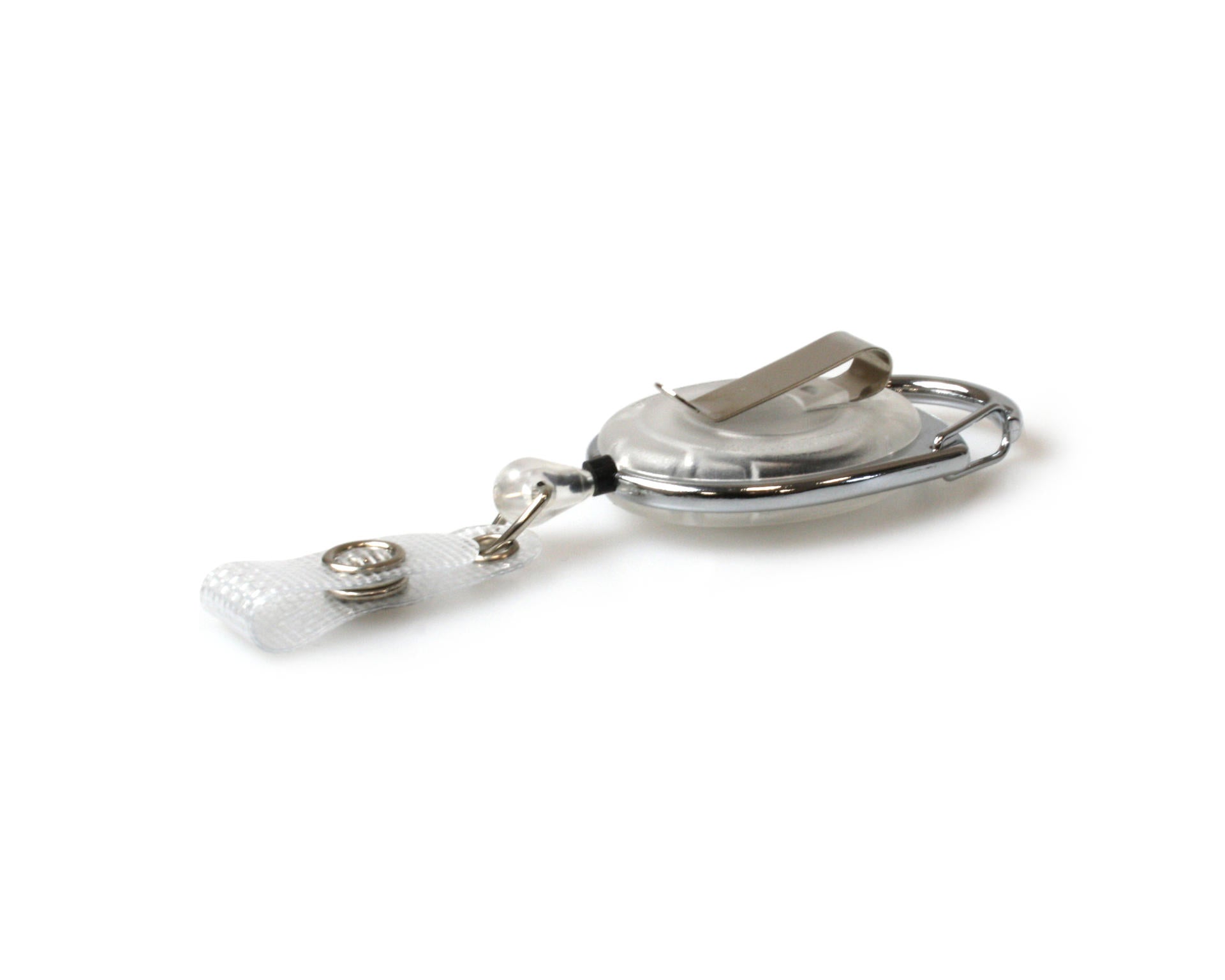 White Translucent Carabiner Card Reels with Belt and Reinforced ID Straps (Pack of 50)