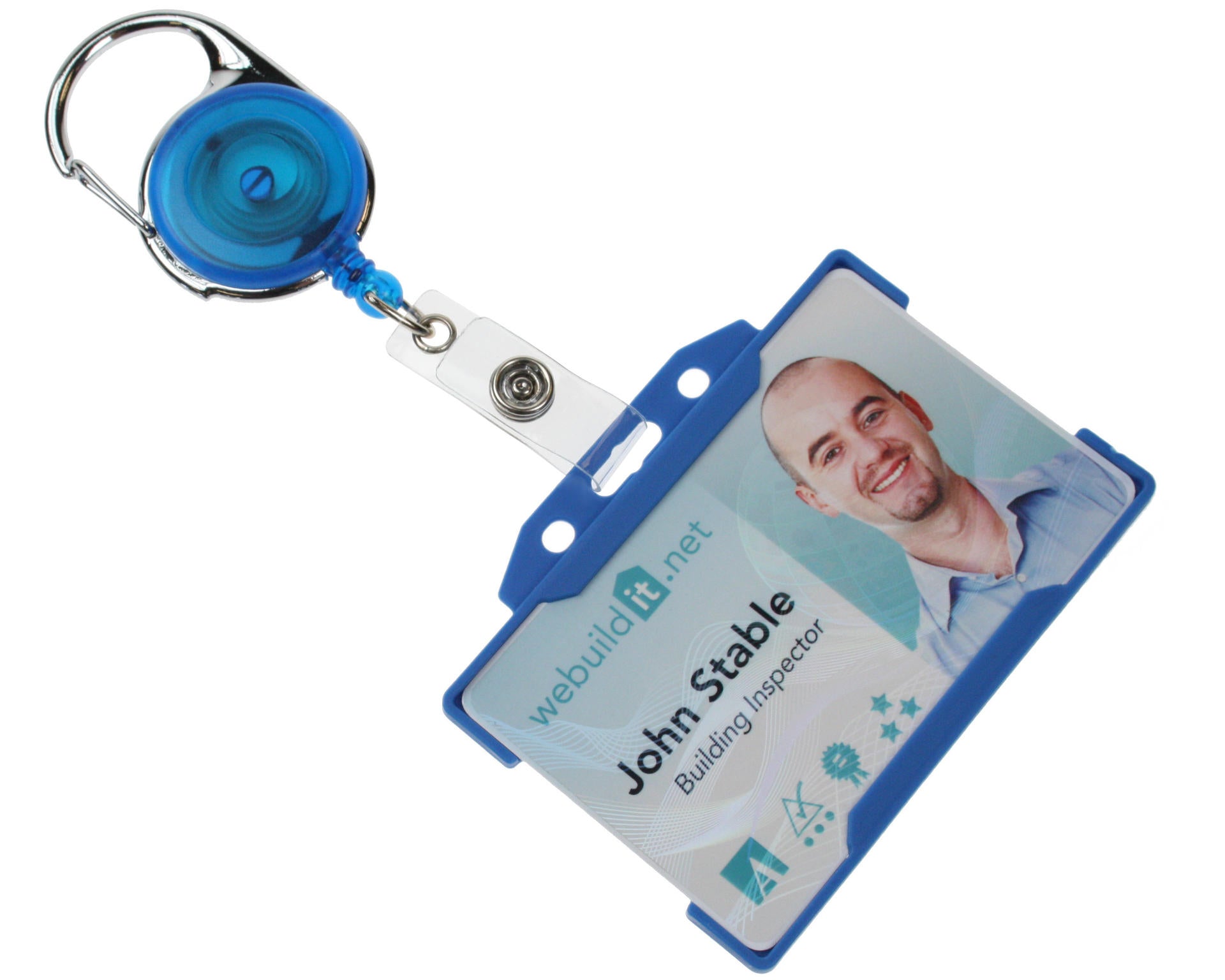 Blue Carabiner ID Badge Reels with Strap Clip (Pack of 50)