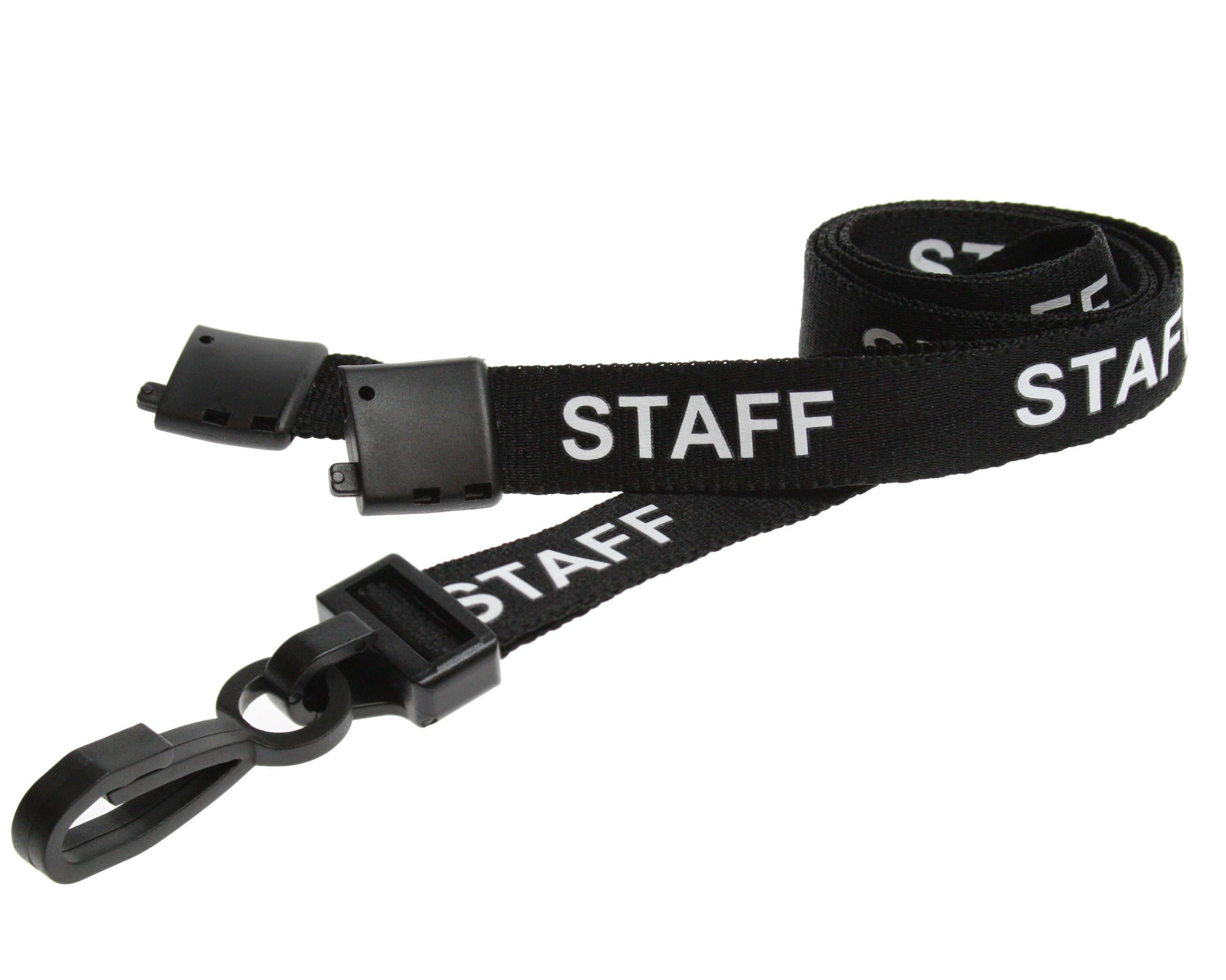 Black Staff - 15mm Wide - Plastic J Clip, Breakaway - Packs of 1-100