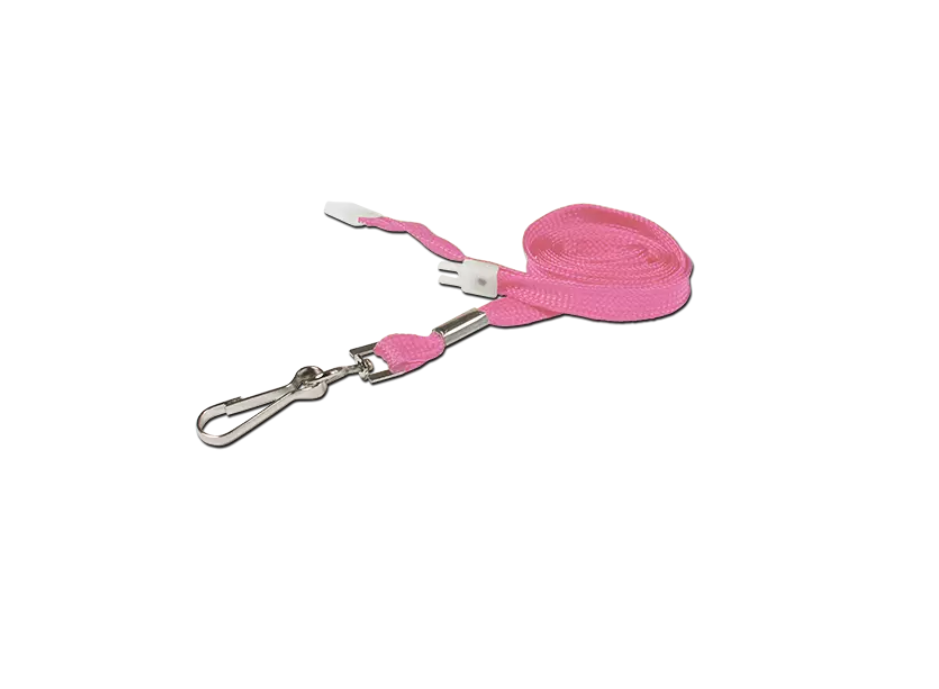 Budget Pink Lanyards - 10mm Wide - Metal Clip - 100 Pack - With Breakaway