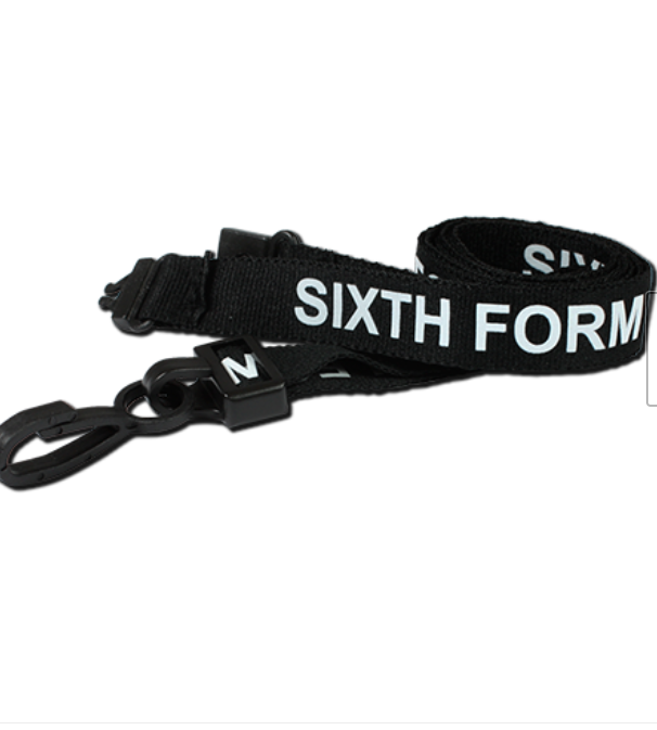Black Sixth Form Lanyard - 15mm Wide - Plastic J Clip - Packs of 100 - Breakaway