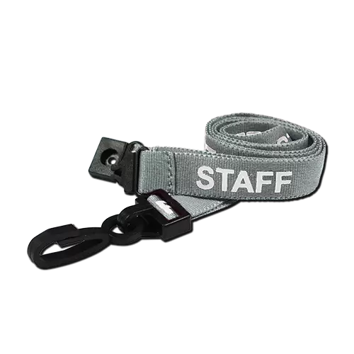 Grey Staff Lanyard - 15mm Wide - Plastic J Clip, Breakaway - Packs of 1-100