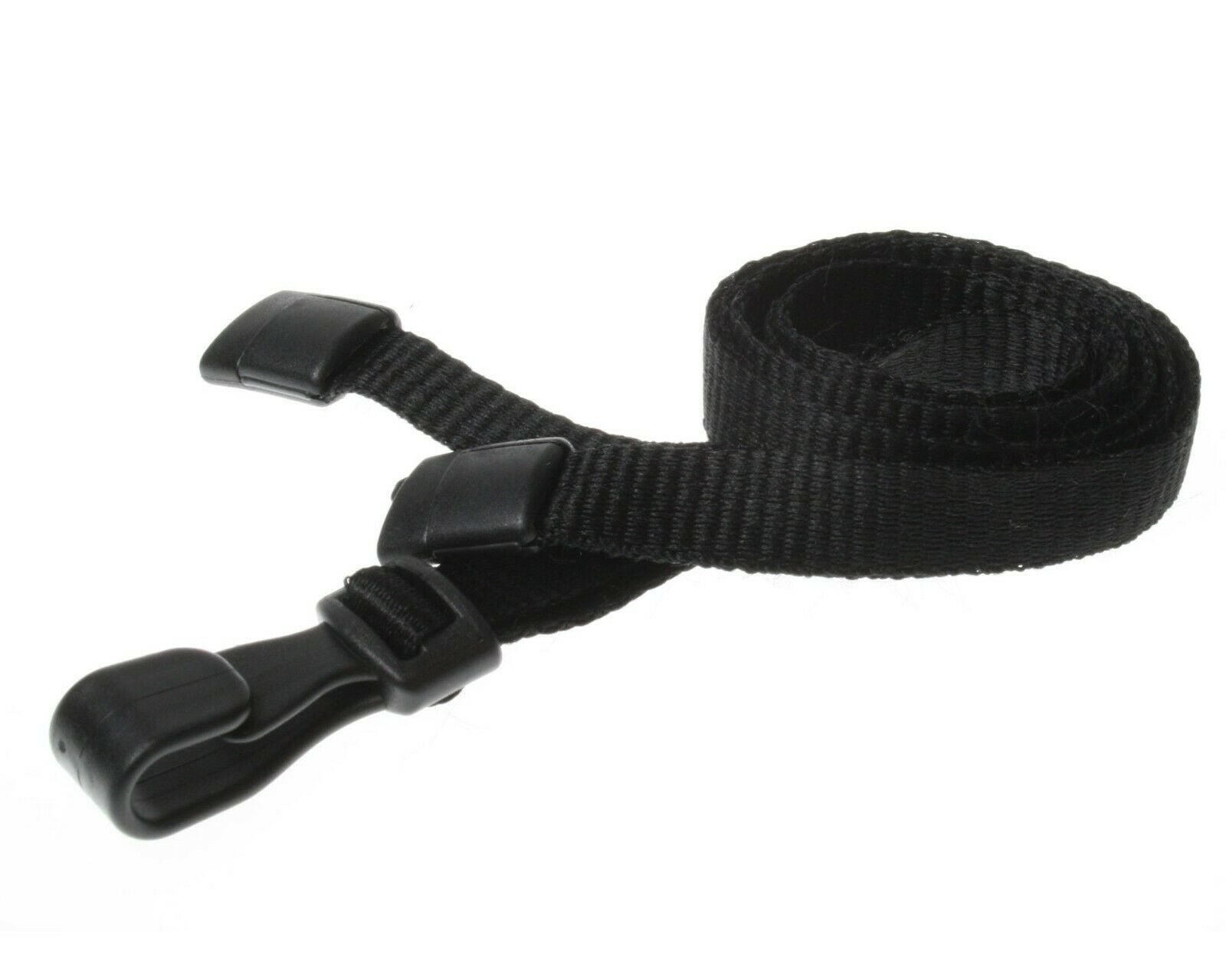 Black Lanyards with Breakaway and Plastic J Clip, 100% Polyester - Packs of 100