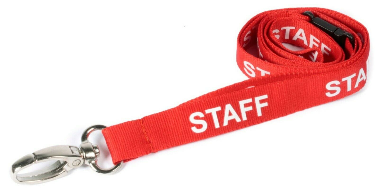 Red Staff Lanyard - 15mm Wide - Metal Lobster Clip - Breakaway  - Packs of 1-100