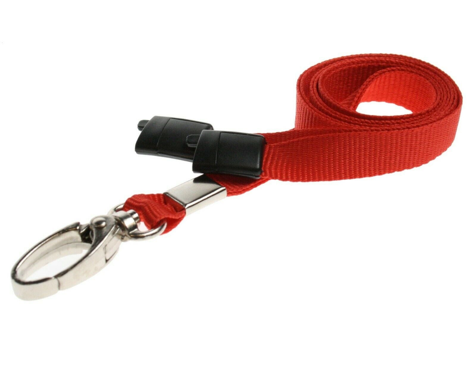 Red Lanyards with Breakaway and Plastic J Clip, Polyester - Packs of 100